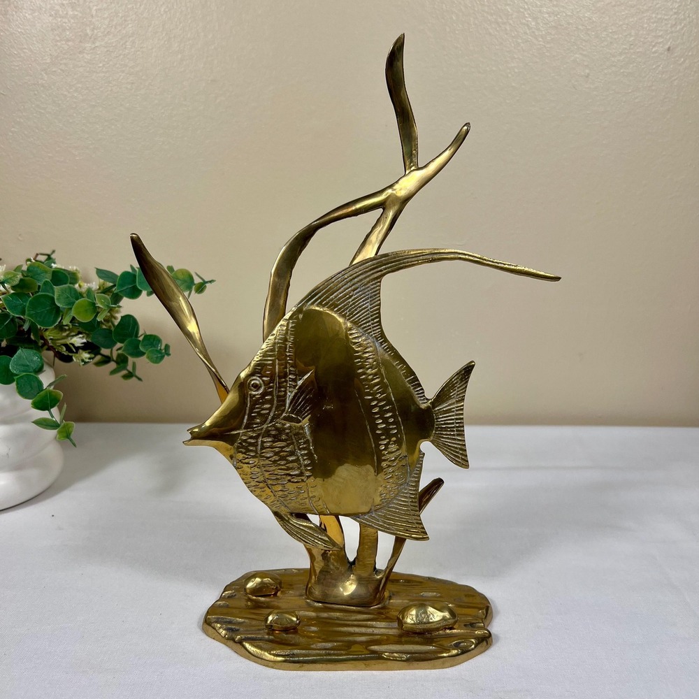 Large Vintage Brass Tropical Fish Sculpture Figurine